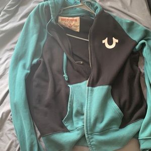 Mens Black And green True religion hoodie